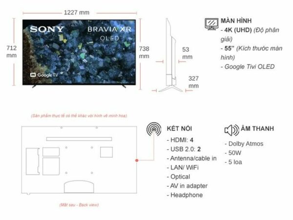 Google Tivi OLED Sony 4K 55 inch XR 55A80L 9