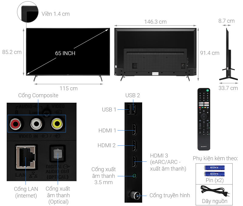 Google Tivi Sony 4K 65 inch KD 65X75K 14