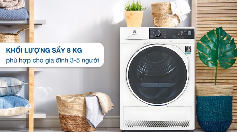 khoi luong say may say bom nhiet electrolux 8 kg edh804h5wb