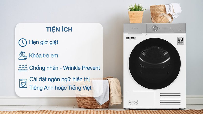 tien ich may say bom nhiet samsung 9 kg dv90bb9440gh sv