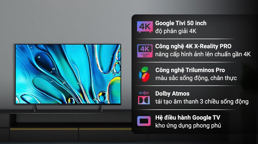 tong quan google tivi sony 4k 50 inch k 50s30